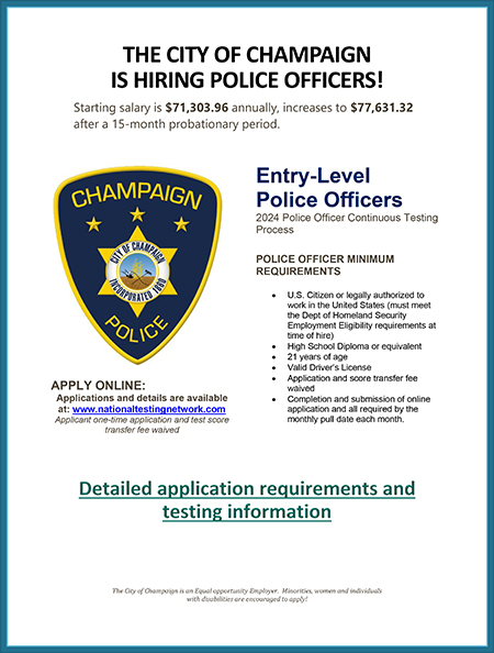 Champaign Police Officer Recruitment Flyer 2024 12.21