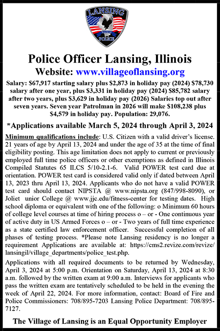 Lansing IL Police Ad 2024.pub