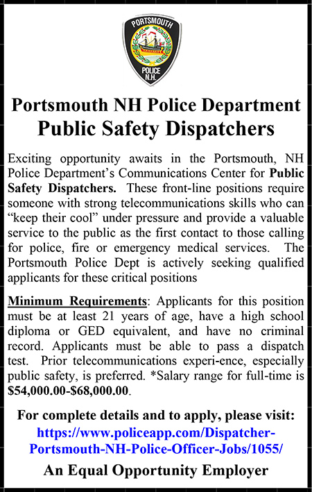 Portsmouth NH Police Department Dispatcher Ad 09.08.23 2