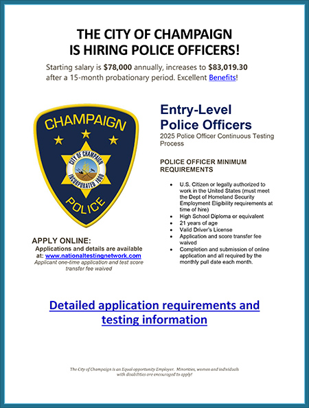 City of Champaign IL  Entry Level Police Officer Ad 01.30.25