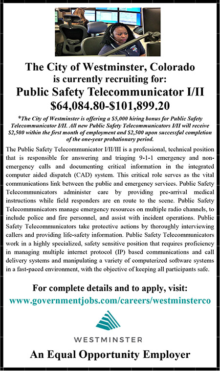 City of Westminster 911 Telecommunicator Ad 01.02