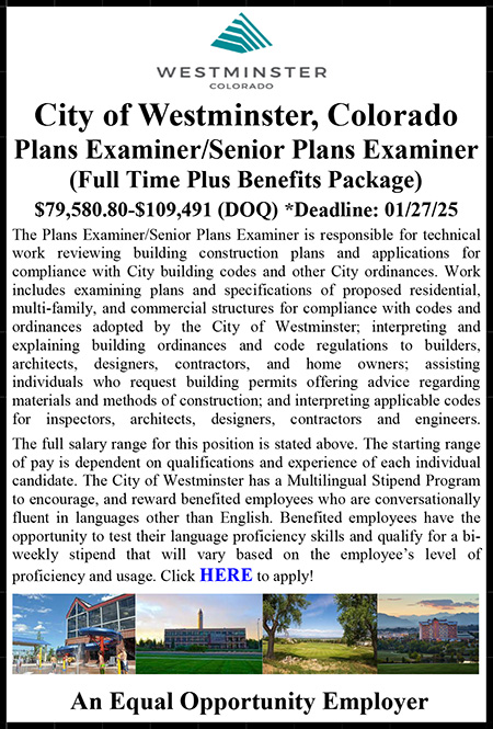 City of Westminster Plans Examiner Ad 01.13.25.pub